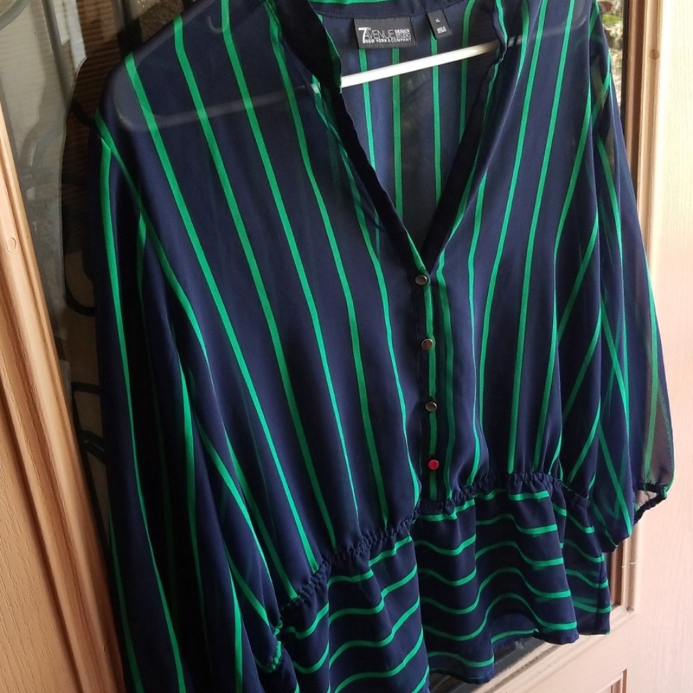 Green & Blue Cinch Waist Top